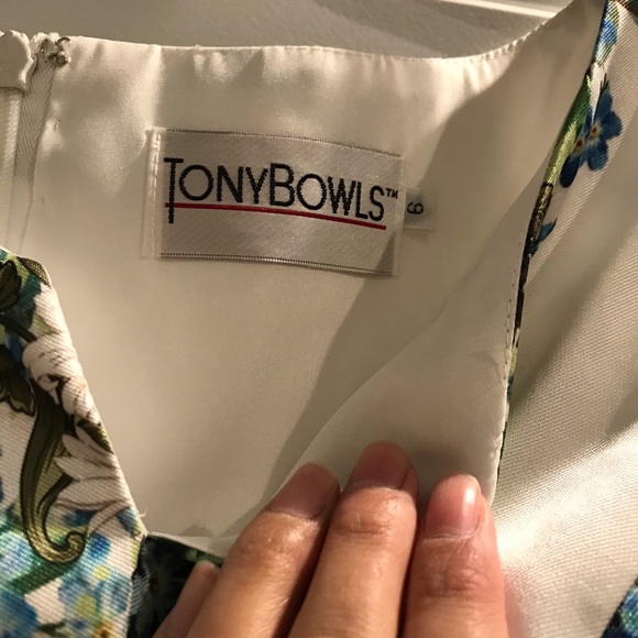 Blue floral short cocktail dress scuba neoprene - Picture 5 of 6